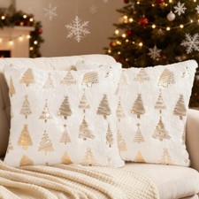 Christmas Tree Throw Pillow Covers 18x18 inch Set of 2, Decorative Golden Tre...