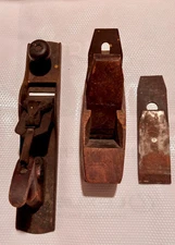 Antique & Vtg Wood Carpenter Planes - Wood Block 8.5" & Steel Made 13.5" Long