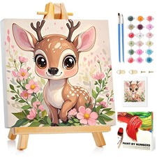 Framed Deer Paint By Numbers Kit For Kids Beginners DIY Canvas Art 8x8 In
