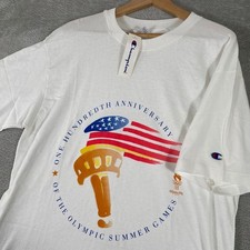 Atlanta 1996 Olympics Shirt Mens Large White Champion 100th Anniversary USA Made