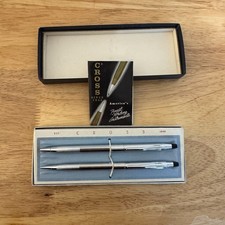 VINTAGE Cross Century Pen Pencil Set S-350 Lustrous Chrome w/ Original Box USA