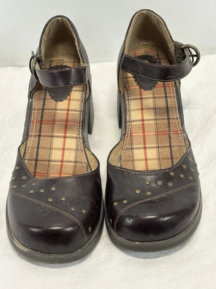 Zapatos Mary Jane Y2K De Colección TKS Cuero Talla 5 Tachuelas Grunge Hada Marrón Foto 3 de 4