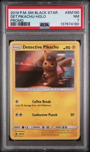 2019 POKEMON SM BLACK STAR PROMO #SM190 DETECTIVE PIKACHU-HOLO PSA 7