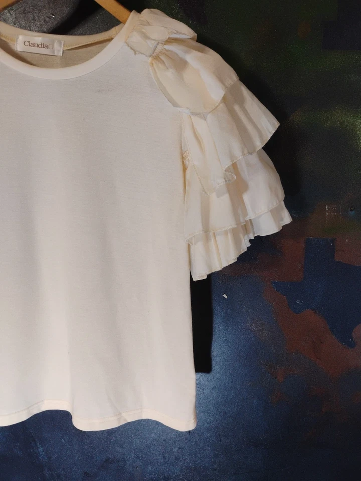 Gymboree Ruffle Trim Tunic Size 2T Vintage 2012 White Cotton Cap sleeve Sku2 - Image 4 of 4