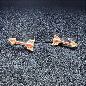 Authentic Gold Plated Arrow Stud Earrings Butterfly Back Pair Metal No Stone Lobe