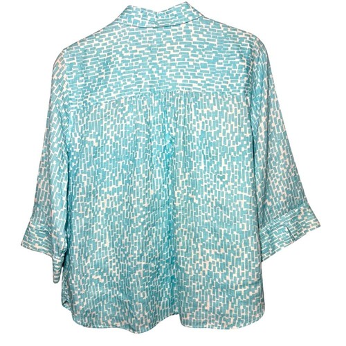 CHICO’S | Sky Blue 100% Linen No Iron FreshChic Patterned Button Down Top size L - Picture 11 of 12