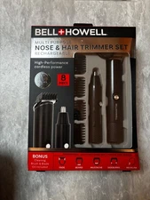Bell + Howell multipurpose nose and hair trimmer set. Rechargeable. Brand new