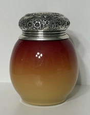 RARE ANTIQUE HOBBS BROCKUNIER Wheeling Peachblow Coral Tea Caddy Sterling Top