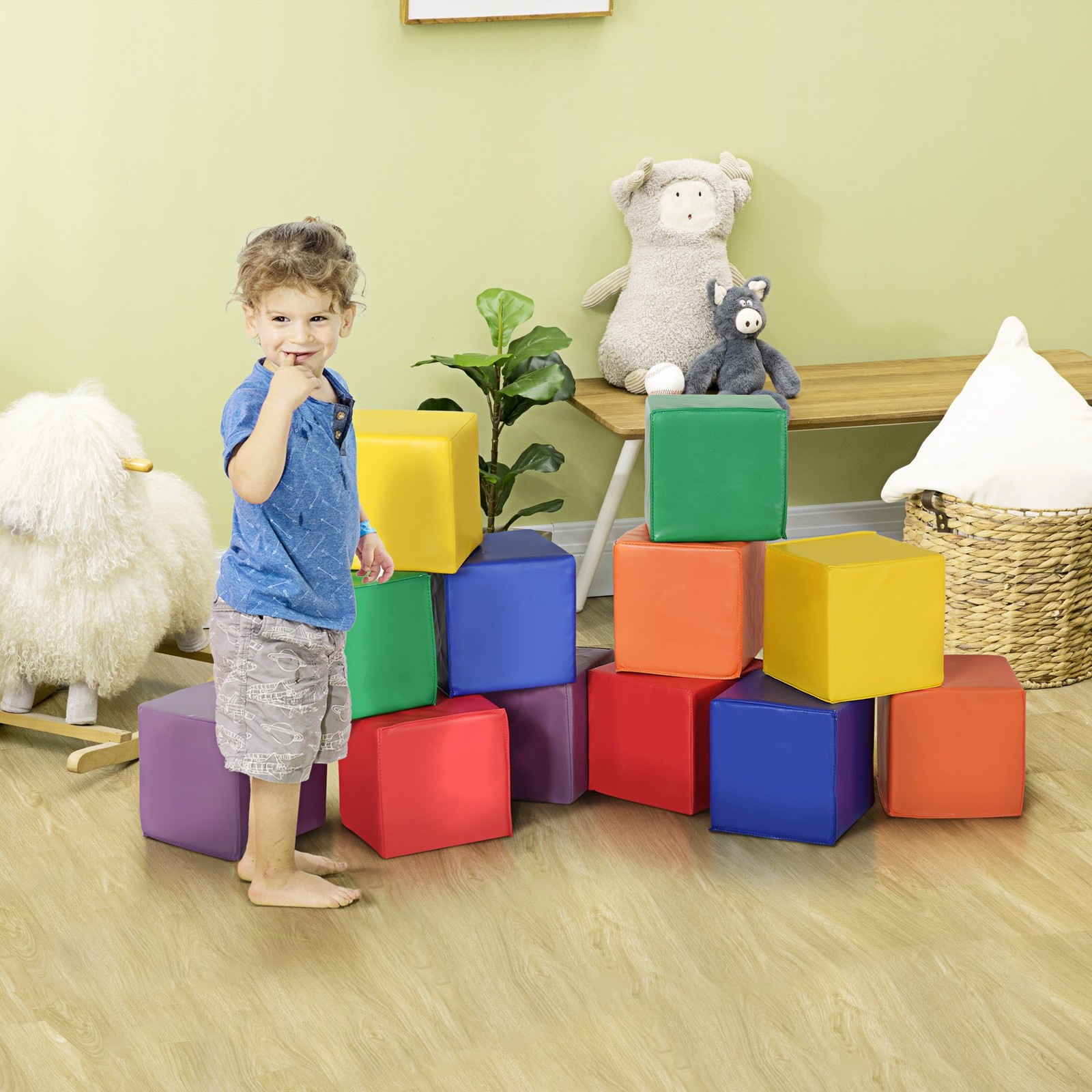 Multi-Color Foam Block Set 12 Pieces 7.75in Safe Play & Learning for Toddlers