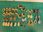 Vintage Costume Jewelry Lot Clip On Earrings Rhinestone Gold Tone Fashion