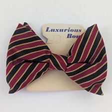 1970s Vintage Red Black Gold Striped Bow Tie Oversized Large Butterfly Clip On