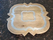 NEW GG Gracious Goods Acacia Wood 21.5" Lazy Susan w/Metal Inlay Design