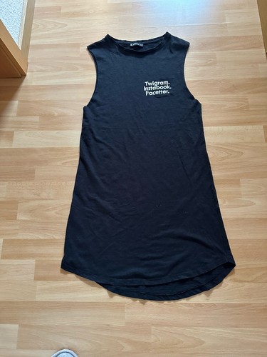 Ärmelloses, schwarzes T-Shirt-Kleid für Damen, FBSister Gr. M, Brusttasche Kleid