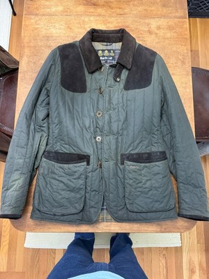 Barbour ToKiTo Waxed Cotton Green Leather Tartan Lined Large Sporting Jacket