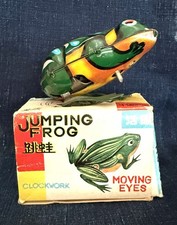 Vintage 1950s Jumping Frog litho tin Clockwork wind up toy moving eyes No Key