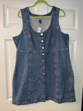 Gap Women's Blue Sleeveless Dress 100% Cotton, Button Down, Denim Mini, Size XL
