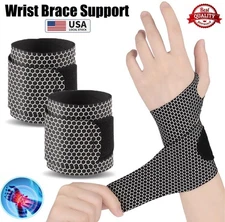 2× Thin Wrist Brace Support Carpal Tunnel Wrist Band Wrap Tendonitis Arthrits US