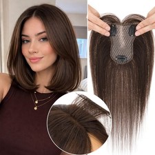 Curtain Bangs Clip in HUMAN HAIR Topper Hairpiece FULL LACE Extensions 10inch US