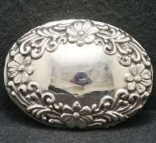 WL01162 AMAZING VINTAGE 1970s  FLORAL ARTWORK  UNISEX SILVERTONE BELT BUCKLE