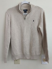 Polo Ralph Lauren Boys Sand Beige 1/4 Zip Cotton Knit Sweater L 14-16 Preppy EUC