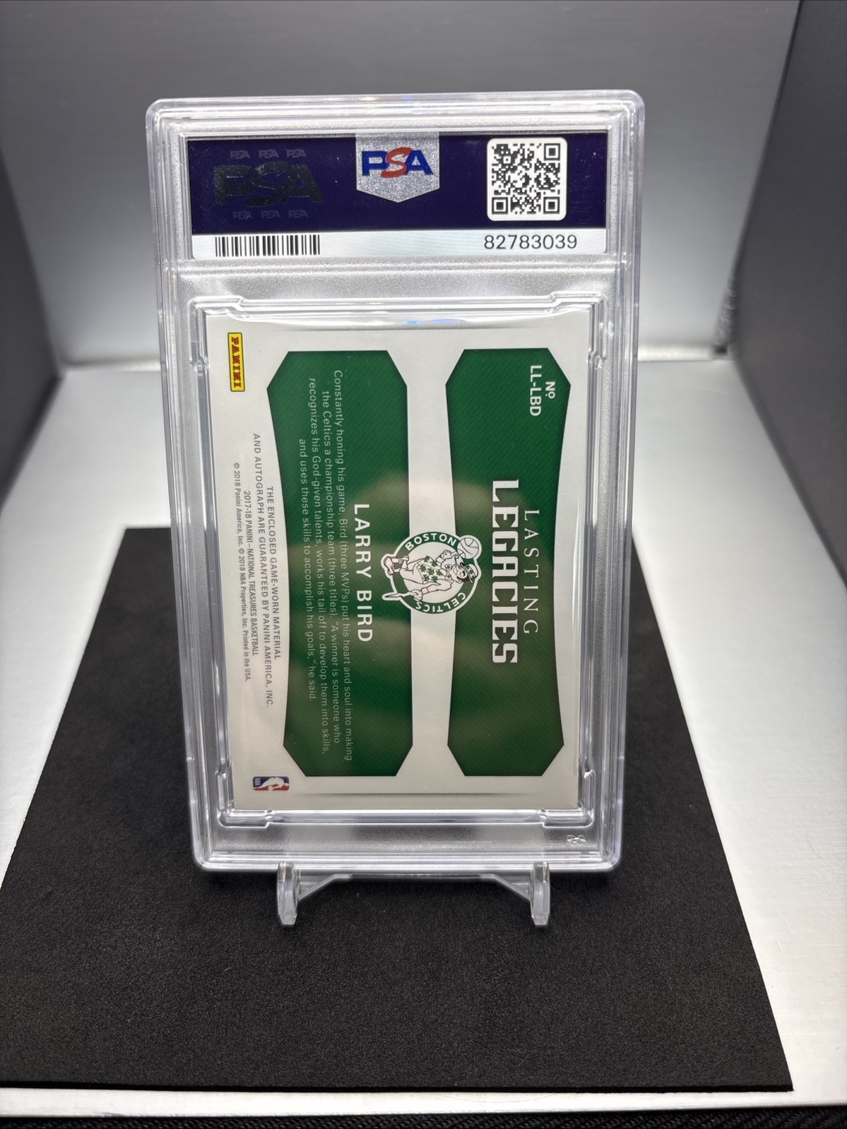 Larry Bird 2016-17 Panini National Treasures Patch Auto /10 Celtics PSA 8 view 3