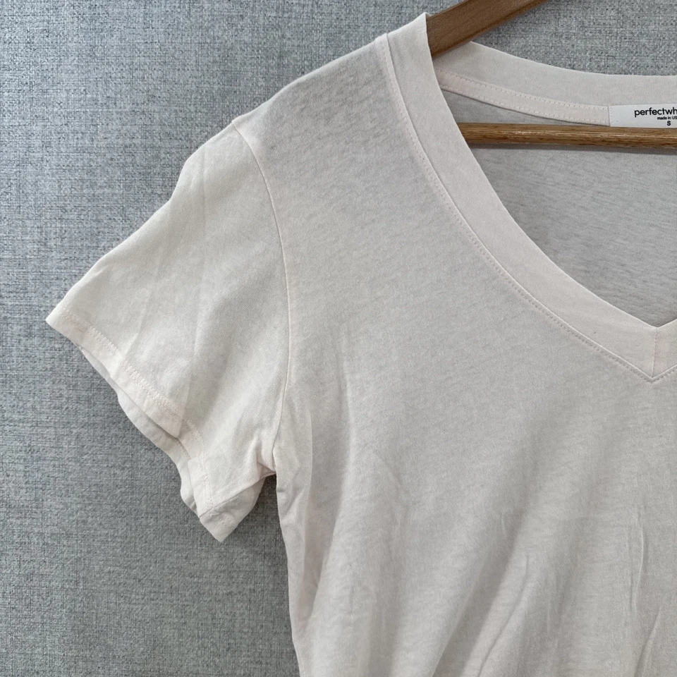 Perfect White Tee Womens Small Pink Basic V Neck Short Sleeve Quiet Luxury Shirt - Image 2 of 4