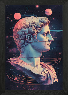 Antike Skulptur im kosmischen Raum gerahmt Wandbild Poster Leinwanddruck Bild
