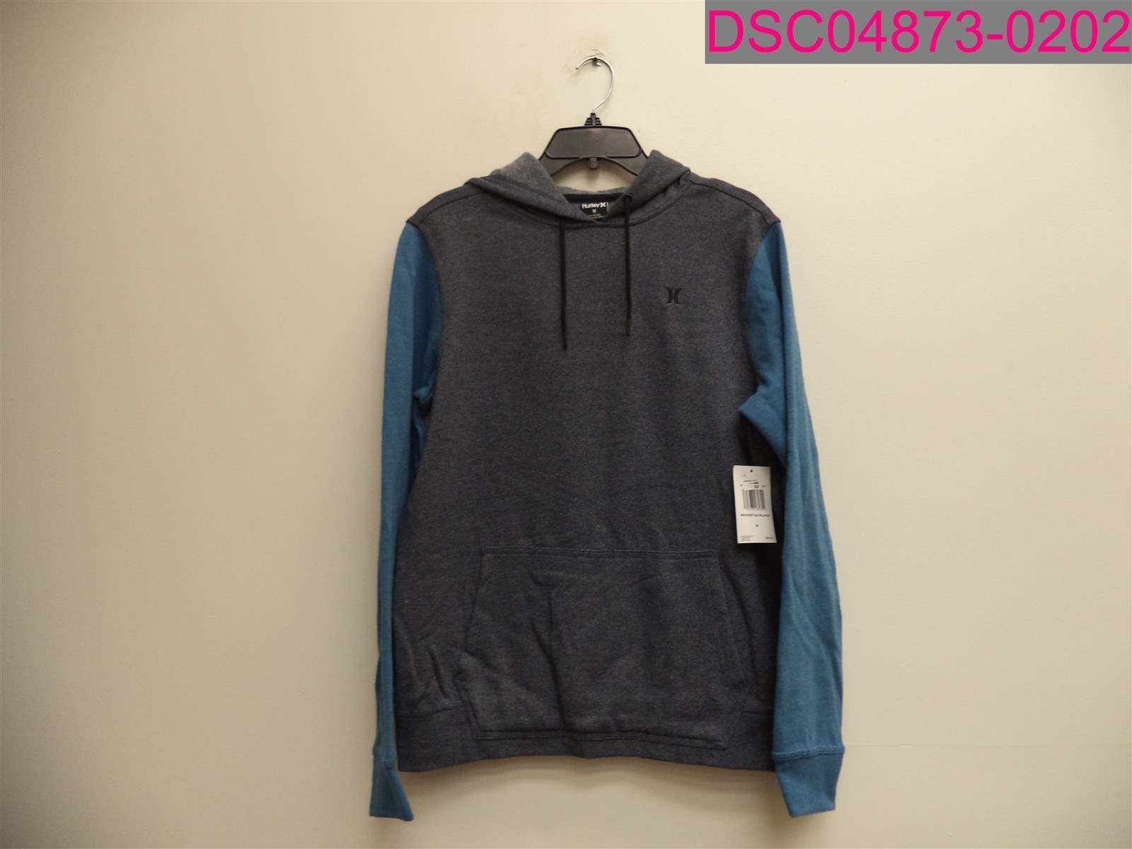 Hurley Men's Branstad Block Hoodie Pullover Sweatshirt Gray/Blue Medium