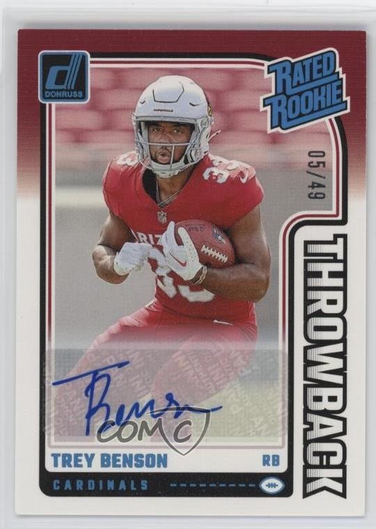 2024 Panini Donruss Rated Rookies Throwbacks 5/49 Trey Benson #11 Auto RC 0m89