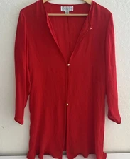 Saks Fifth Avenue Folio Red 100% Silk Gold Button Shirt Tunic Vintage Large L