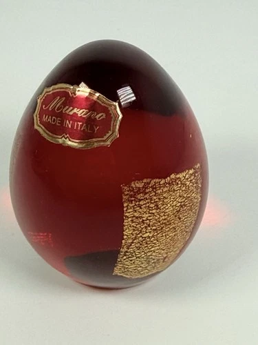 Vintage Murano Red & Gold Glass Egg Paperweight 2 3/4” Art Glass Italian