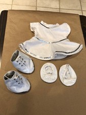 Build A Bear White Dress w Silver Sequin Trim  Slippers Dance Ballerina Skates
