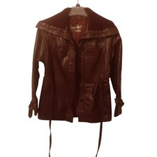Etienne Aigner Size 10 Ox Blood/Burgundy Leather Jacket Knit Collar VINTAGE!