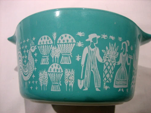 Vtg. Pyrex Amish Butterprint Turquoise #473 1 QT Casserole Dish #470-C Clear Lid