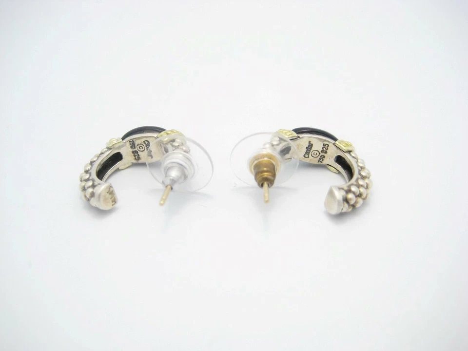 Pendientes tipo argolla con cuentas de ónix negro y oro de 18 quilates Lagos Caviar - A Foto 3 de 4