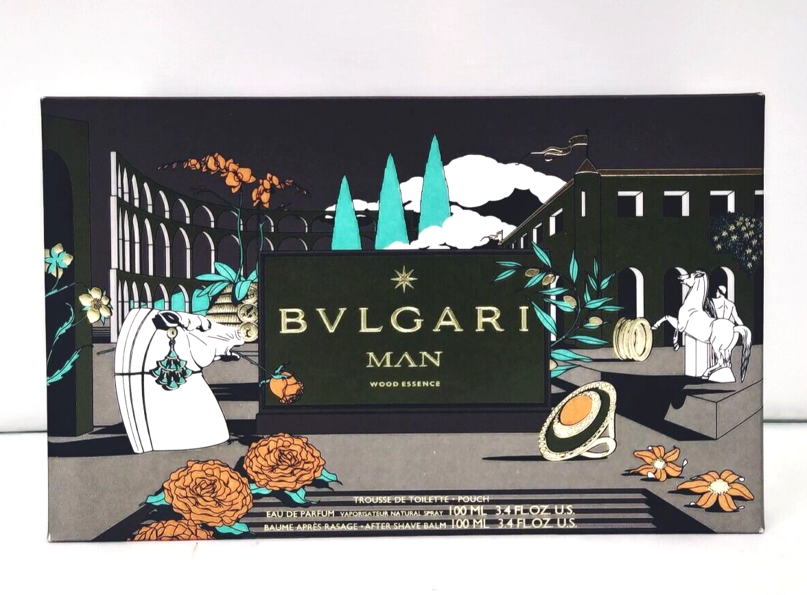 Bulgari Man Wood Essence Set 3.4oz EDP + 3.4oz After Shave + Pouch
