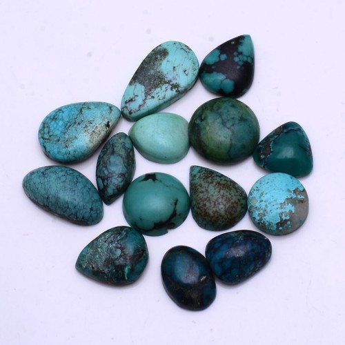 14 Pcs Natural Tibbet Turquoise Untreated 11mm-18mm Cabochon Loose Gemstones Lot - Picture 10 of 11