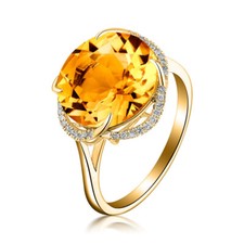 New 12mm Round Shape Charm Yellow Citrine Gemstone Fashion Women Girl Gold Ring