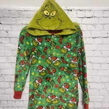 Dr Seuss The Grinch One Piece Hooded Women Pajama PJs Size S/CH 4-6 