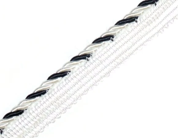 Banda de bies con vivo estriado Blanco/Negro 3mm Cordón 2x 2m - Imagen 1 de 2