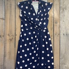 Eliza J Polka Dot Dress Womens Size 4 Blue White Crossover Lined Stretch