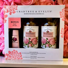 Crabtree & Evelyn Rosewater Body Bath Shower Gel Set + Bonus Hand Lotion NEW