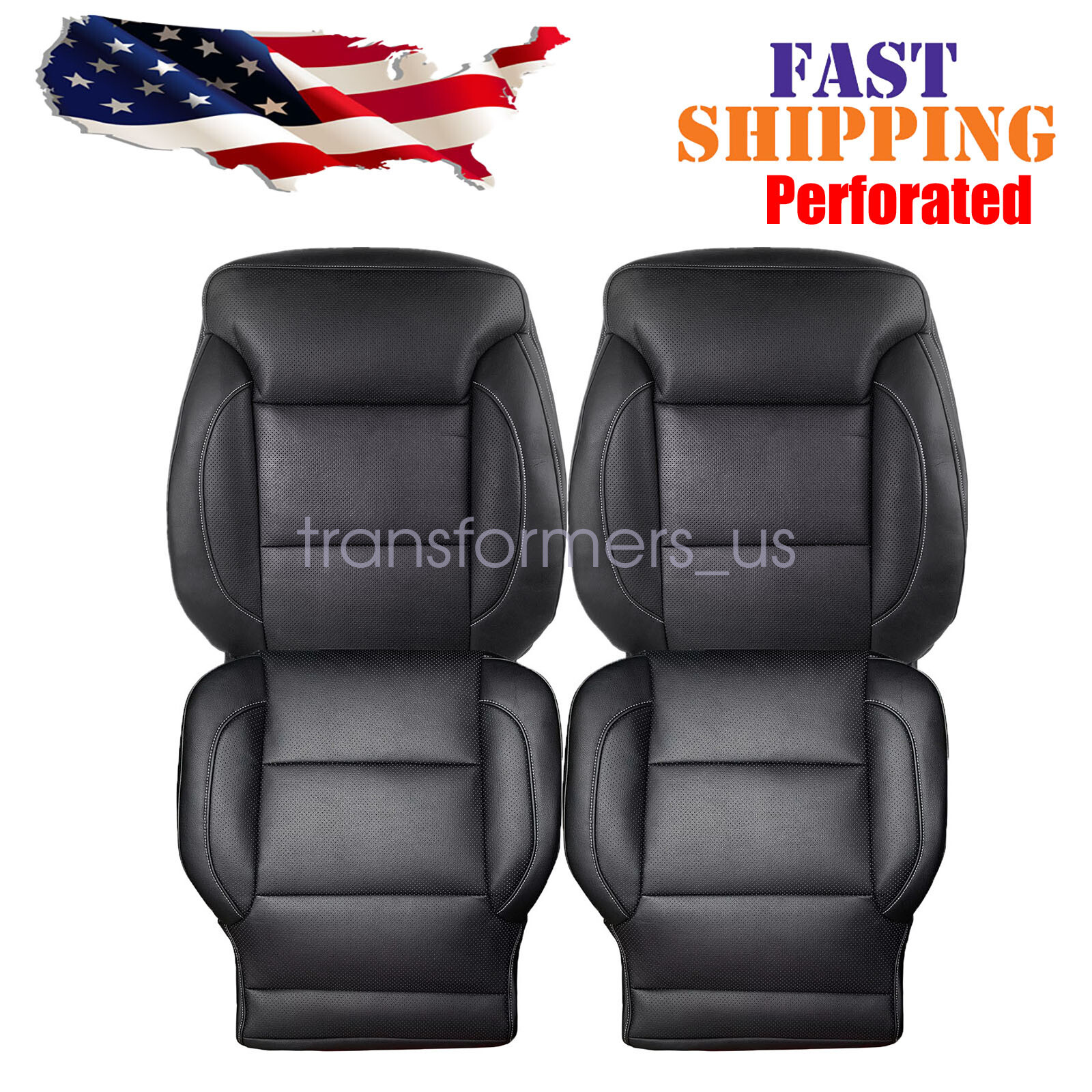 For 2014-2019 Chevy Silverado LTZ Driver & Passenger Leather Seat Cover - Black