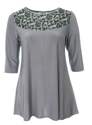 Damen Sexy Spitze Schulter Detail Stretch Silber Grau Tunika Kleid / Long Top
