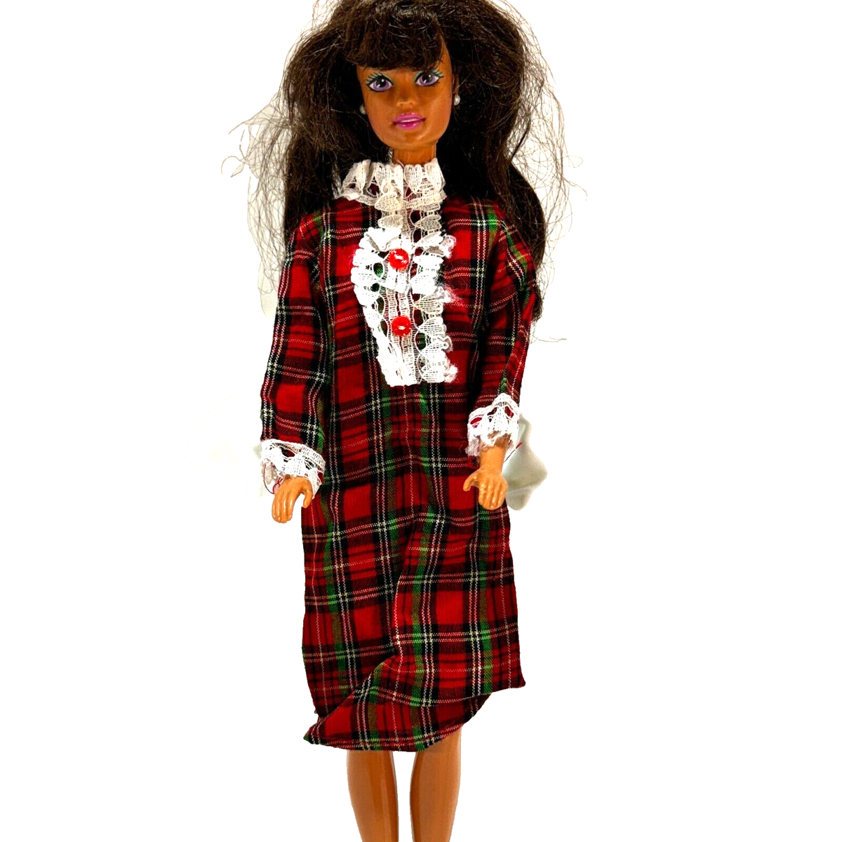 Vintage Barbie Pajamas Plaid Winter Christmas Nightgown 1980s No