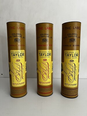 Colonel EH Taylor 3 Tubes & Empty Bottles Small Batch, Single Barrel & Rye