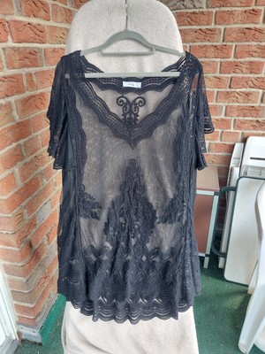 Tredy Tunika Shirt schwarz durchsichtig Größe 2 = 40 42