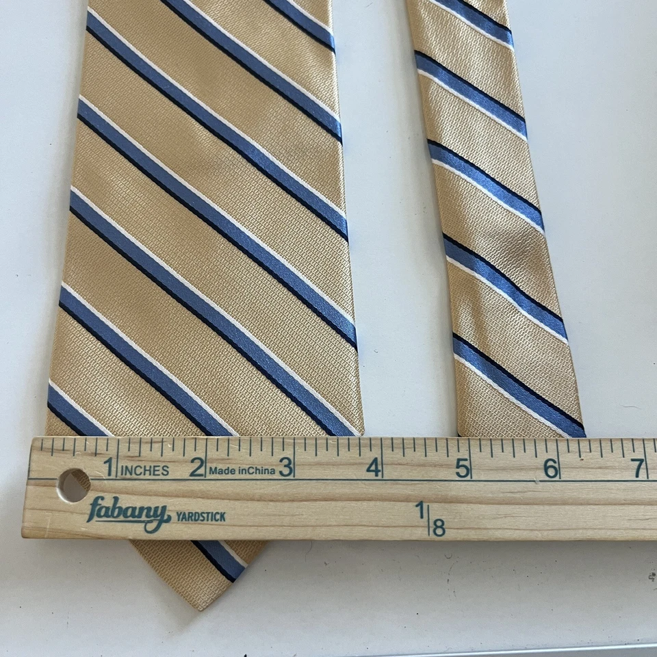 Corbata Savile Row 100 % seda 60" para hombre amarilla azul a rayas EE. UU. Foto 2 de 4