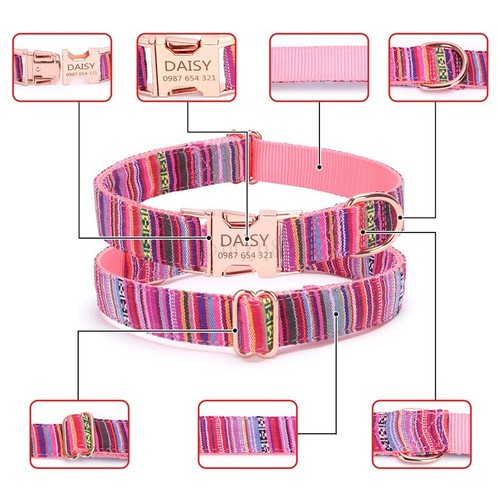 Personalised Dog Collar Tribal Print Nylon Pet Collars Adjustable Puppy Dog ID✨ - Picture 4 of 16