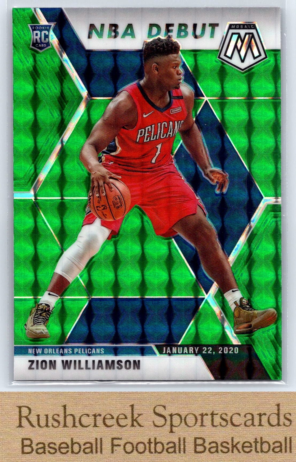 2019-20 Panini Mosaic #269 Zion Williamson NBA Debut RC Rookie Green Prizm